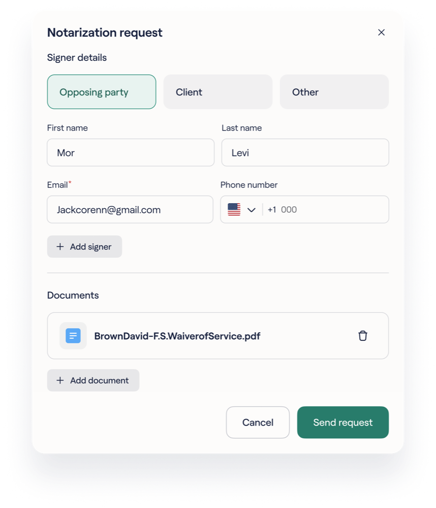 Notarization request form