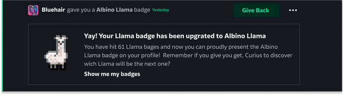 Llama badge notification
