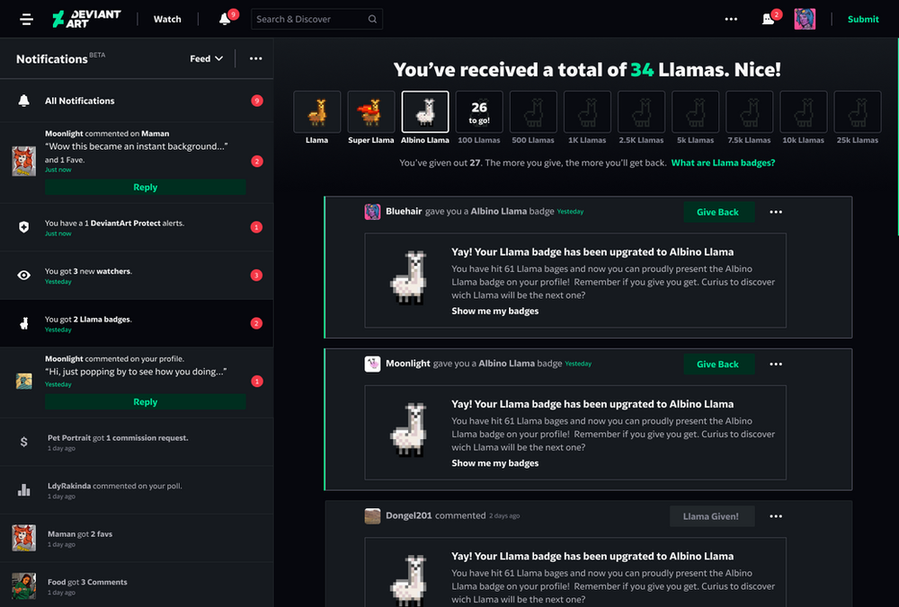 Llama badges page