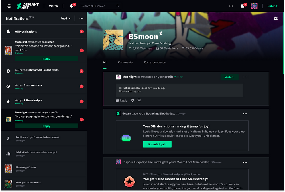Stacked notifications on the profile page