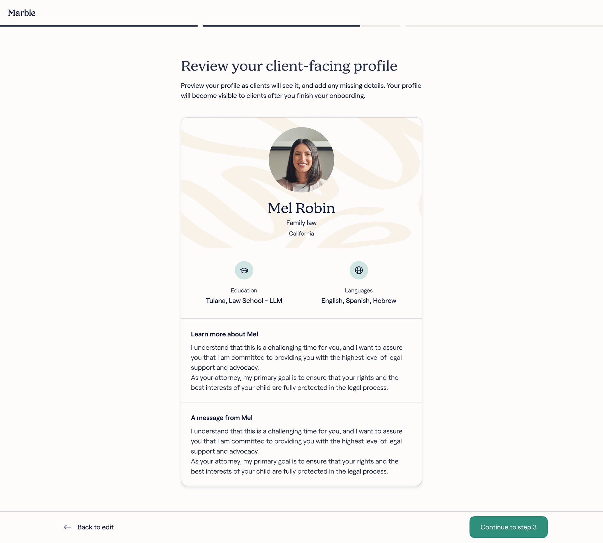 Client facing profile