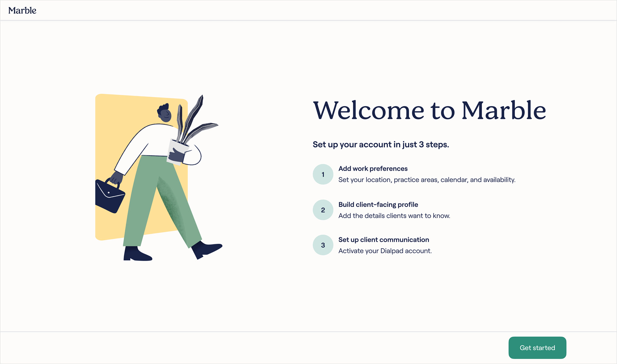 Welcome to Marble onboarding screen